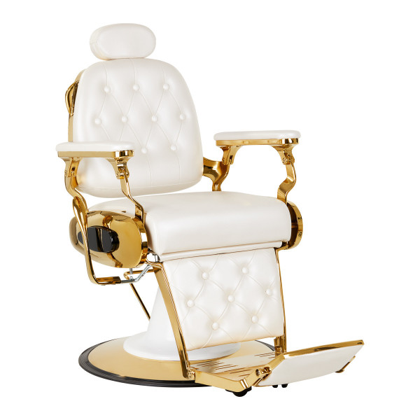 Fauteuil Barbier Impérial Gold & White – Élégance Royale & Raffinement Absolu 