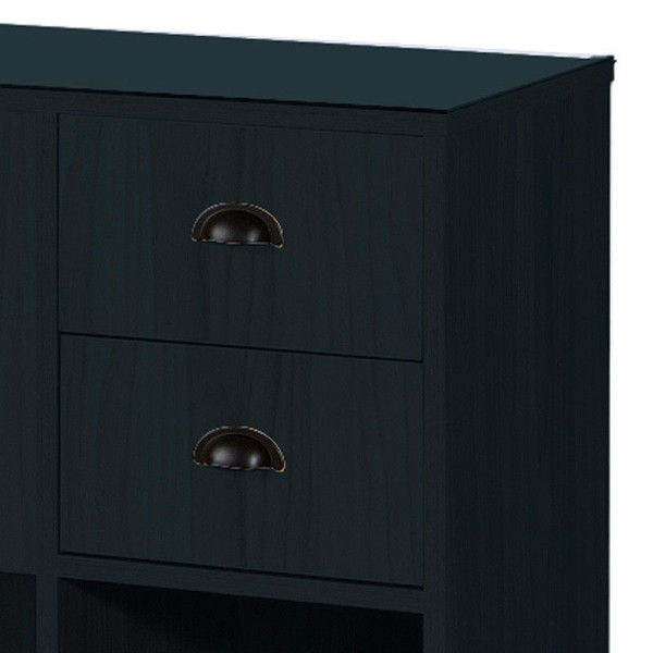 Station coiffage barbershop 8B LED Noir Mat – miroir rond & rangements