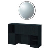 Station coiffage barbershop 8B LED Noir Mat – miroir rond & rangements