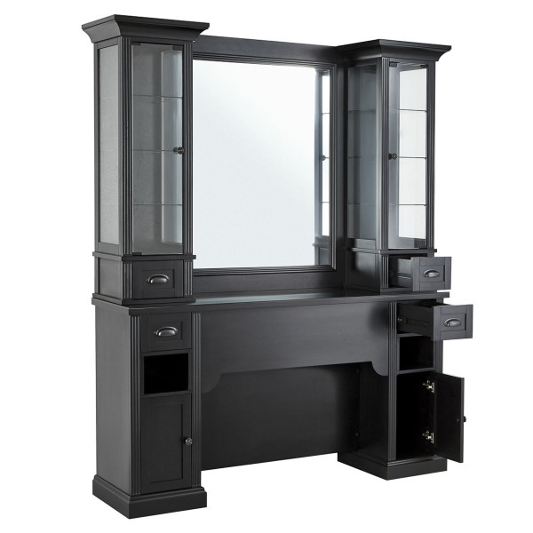 Poste de Coiffage Barbier WILLIAM 2B – Noir Rétro Premium avec Vitrines 