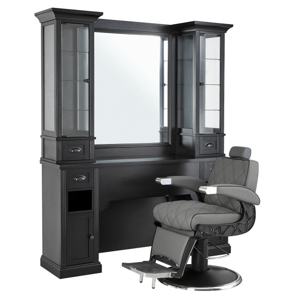 Poste de Coiffage Barbier WILLIAM 2B – Noir Rétro Premium avec Vitrines 