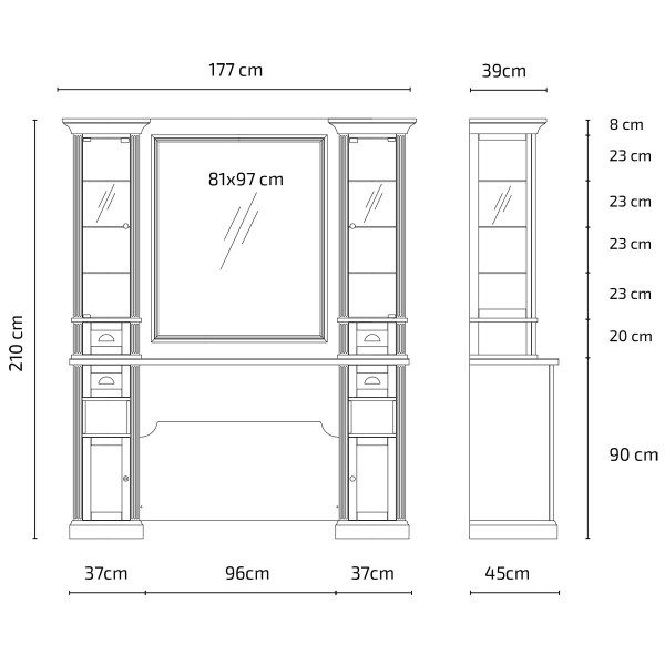 Poste de Coiffage Barbier WILLIAM 2B – Noir Rétro Premium avec Vitrines 