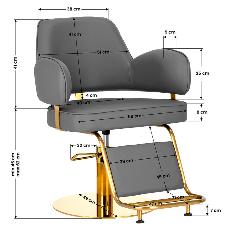 Chaise de coiffure gabbiano linz nq gris doré 