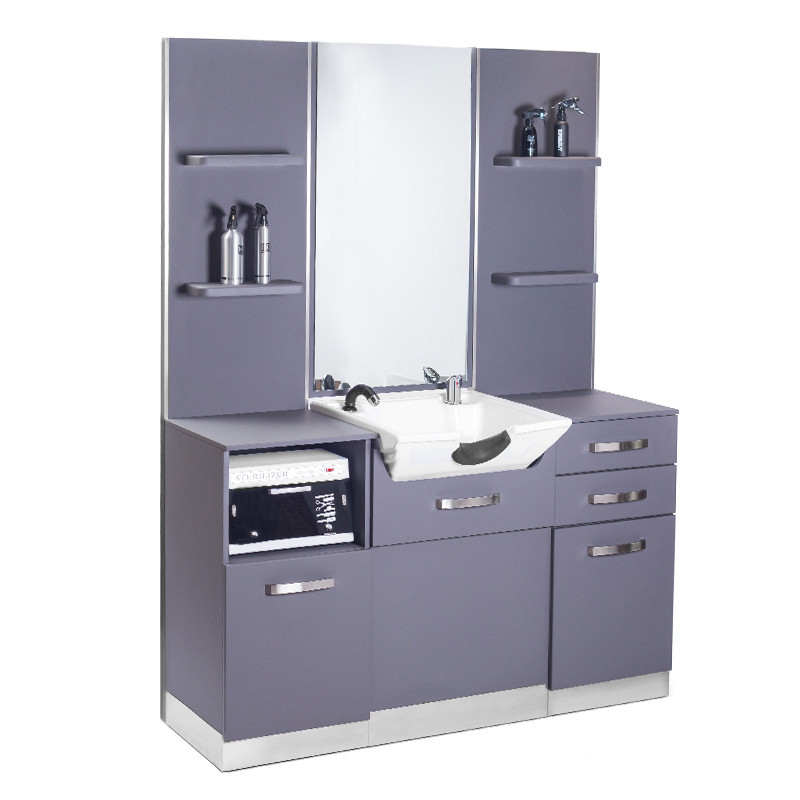 Coiffeuse barbier avec lavabo gris 