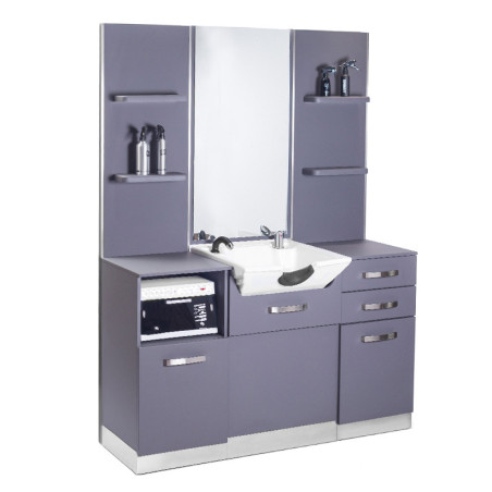 Coiffeuse barbier avec lavabo gris 
