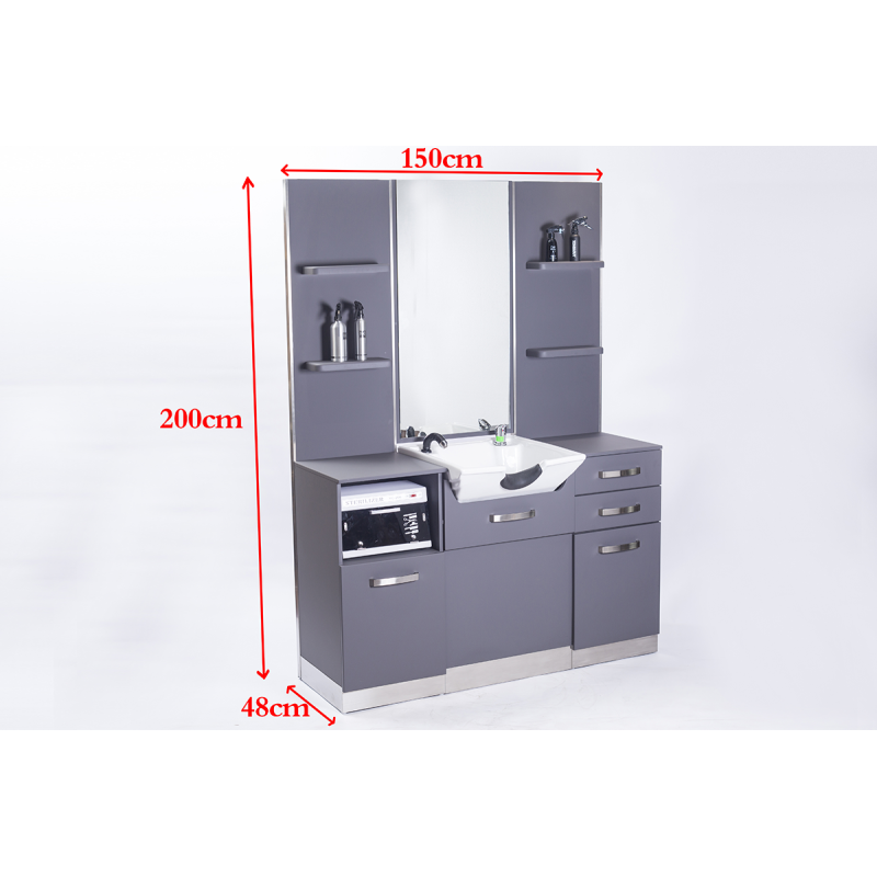 Coiffeuse barbier avec lavabo gris 